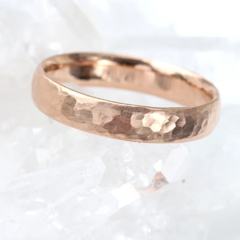 Custom - Engraved Wedding Bands with a Special Message18ct Rose Gold 4mm Comfort Fit (Court) Hammered Wedding Ring