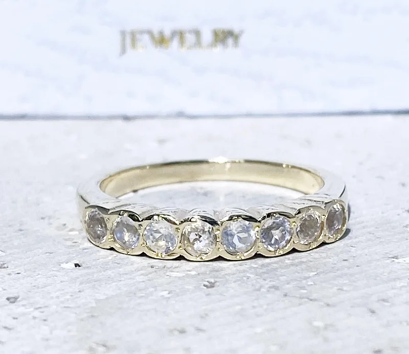 Sapphire Gemstone Rings in a Cathedral SettingRainbow Moonstone Ring - Genuine Gemstone - Gold Ring - Stacking Ring - June Ring - Simple Jewery - Bezel Set Ring - Gemstone Band