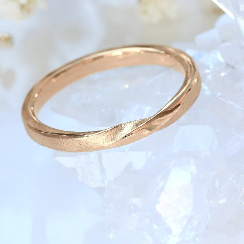 Two - Tone Wedding Bands in Gold and Platinum18ct Rose Gold 2mm Spun Silk Slim Ribbon Twist Wedding Ring