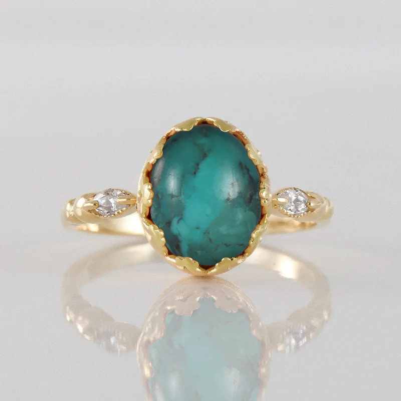 Amethyst Gemstone Rings in a Vintage - Style SettingGreen Turquoise Ring - December Birthstone - Statement Oval Vintage Crown Ring with Green Turquoise