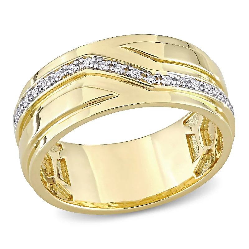 Halo - Style Diamond Rings with Smaller Accent DiamondsMiadora 1/10ct TDW Diamond Zigzag Mens Ring In Yellow Silver