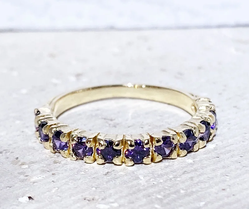 Multi - Gemstone Rings with a Rainbow of ColorsPurple Amethyst Ring - February Birthstone - Eleven Round Purple Amethyst Gemstones Stacking Half Eternity Ring