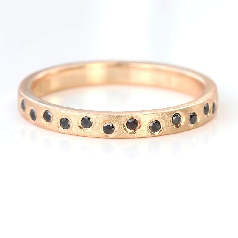 Wedding Bands with Micro - Pave Diamond Accents18ct Rose Gold Scattered Black Diamond Wedding Ring