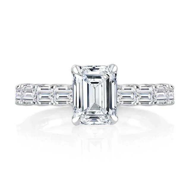 A.Jaffe Engagement Rings Emerald Cut Diamond Engagement Ring with East West Emerald Diamond Accents Band MECEC2822/320