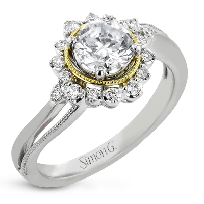 Halo - Style Diamond Rings with Smaller Accent DiamondsEngagement Ring in 18k Gold with Diamonds