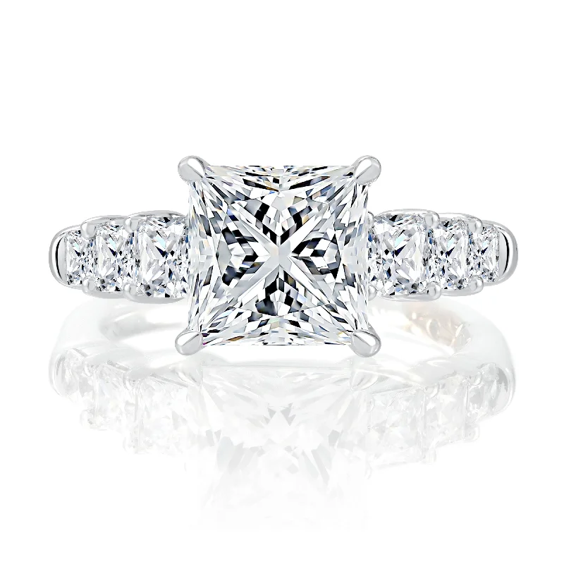 A.Jaffe Engagement Rings Five Stone Diamond Engagement Ring with Baguette and Pear Shaped Stones MECPC2904L/426