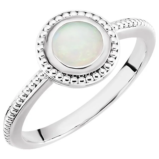 Ruby Gemstone Rings with Diamond Accents14k White Gold Round Genuine Australian Opal Beaded Design Ring