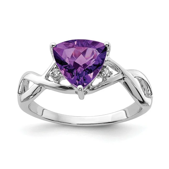 Sapphire Gemstone Rings in a Cathedral SettingSterling Silver Amethyst White Topaz Trillion Ring