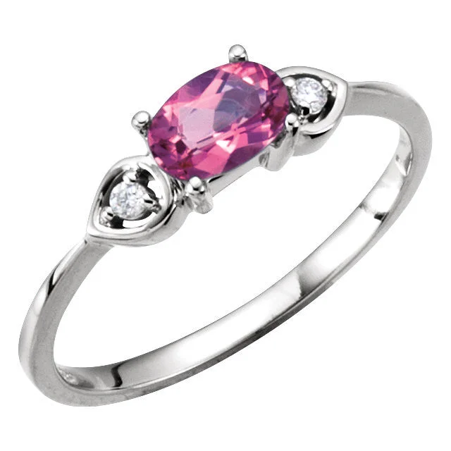 Multi - Gemstone Rings with a Rainbow of Colors14k White Gold Pink Tourmaline & Diamond 3-Stone Ring