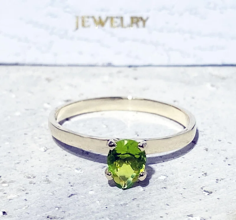 Ruby Gemstone Rings with Diamond AccentsPeridot Ring - August Birthstone - Solitaire Ring with Pear-Shaped Peridot Gemstone