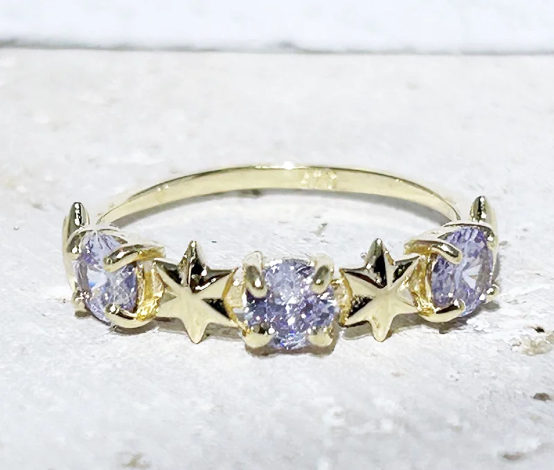 Ruby Gemstone Rings with Diamond AccentsLavender Amethyst Ring - Delicate Ring with Three Lavender Amethyst Gemstones and Star Accents