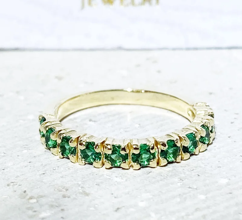 Sapphire Gemstone Rings in a Cathedral SettingEmerald Ring - May Birthstone Jewelry - Stacking Half Eternity Ring with Eleven Round Emeralds