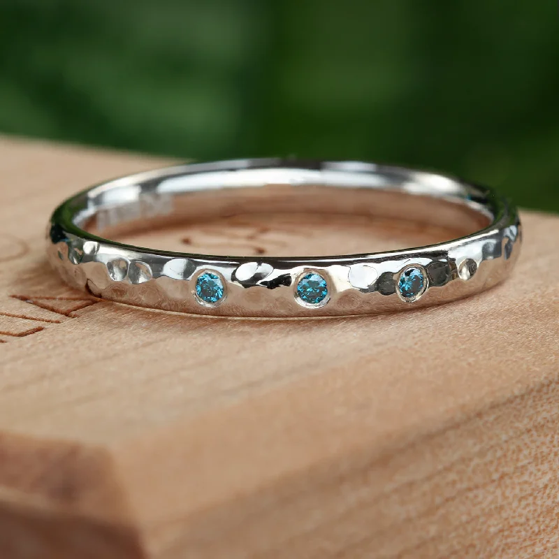 Custom - Engraved Wedding Bands with a Special MessagePlatinum Hammered Blue Diamond Wedding Ring