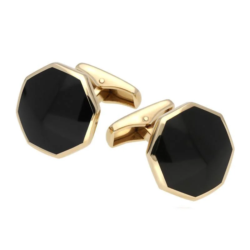 Matching Wedding Bands for a Coordinated Look9ct Yellow Gold Whitby Jet Octagon Shaped Cufflinks