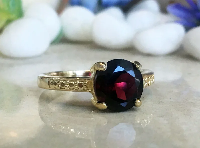 Ruby Gemstone Rings with Diamond AccentsRed Garnet Ring - January Birthstone - Round Red Garnet Gemstone Simple Ring with Imitation Stones