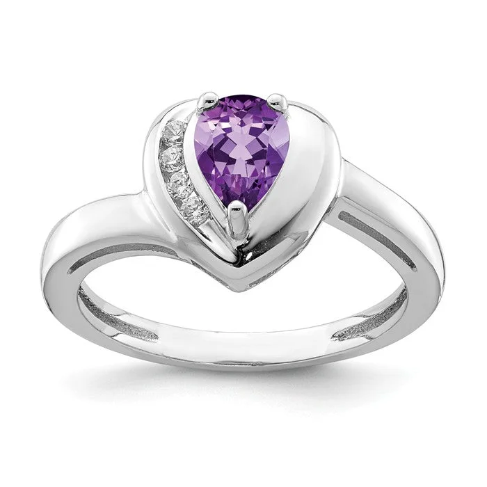 Amethyst Gemstone Rings in a Vintage - Style SettingSterling Silver Amethyst Pear And White Topaz Heart Ring