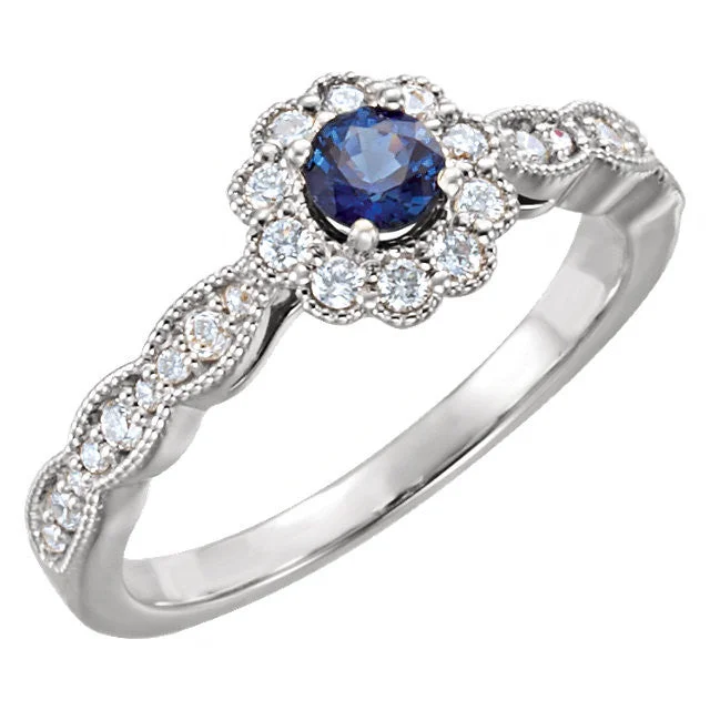 Sapphire Gemstone Rings in a Cathedral Setting14k Gold Round Blue Sapphire & 1/3 CTW Diamond Ring