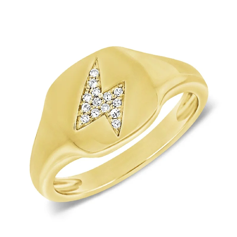 Custom - Designed Diamond Rings to Reflect Your PersonalityJoelle Diamond Pave Lighting Bolt Signet Ring for her14k Gold TDW women's ring