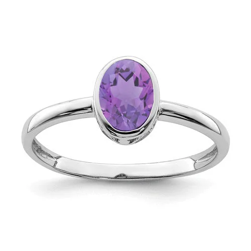 Amethyst Gemstone Rings in a Vintage - Style SettingSterling Silver Oval Gemstone Bezel-Set Filigree Scroll Rings