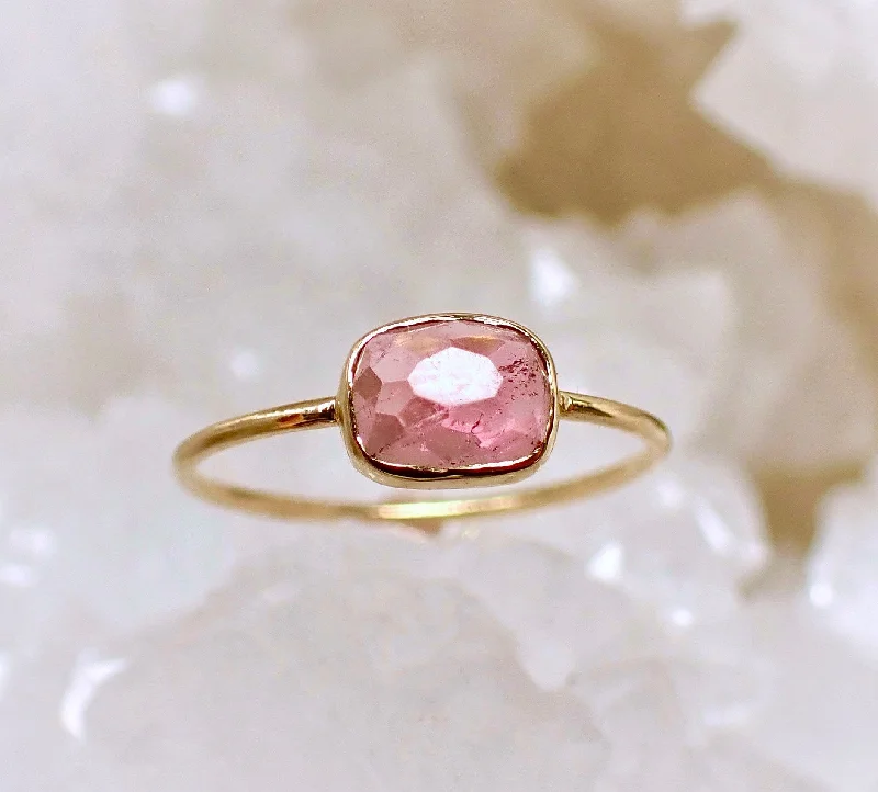 Amethyst Gemstone Rings in a Vintage - Style SettingPink Tourmaline Ring, Solid 14k, Rose Cut Tourmaline, Minimalist Ring