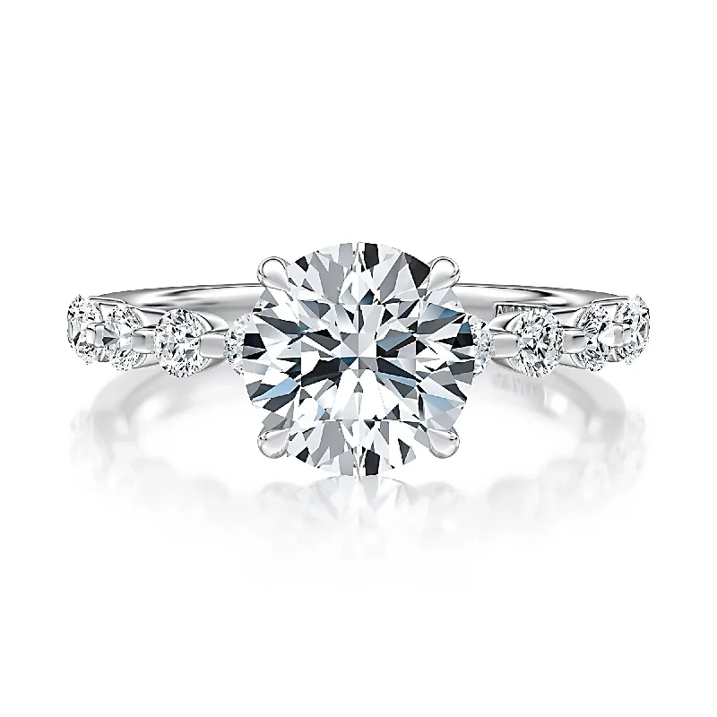 A.Jaffe Engagement Rings Four Prong Round Center Diamond Engagement Ring with Single Prong Diamond Band MECRDL2682/200