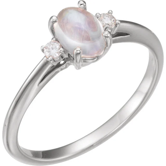 Amethyst Gemstone Rings in a Vintage - Style SettingOval 7x5mm Rainbow Moonstone & Diamond Ring - Sterling Silver or 14k White Yellow or Rose Gold