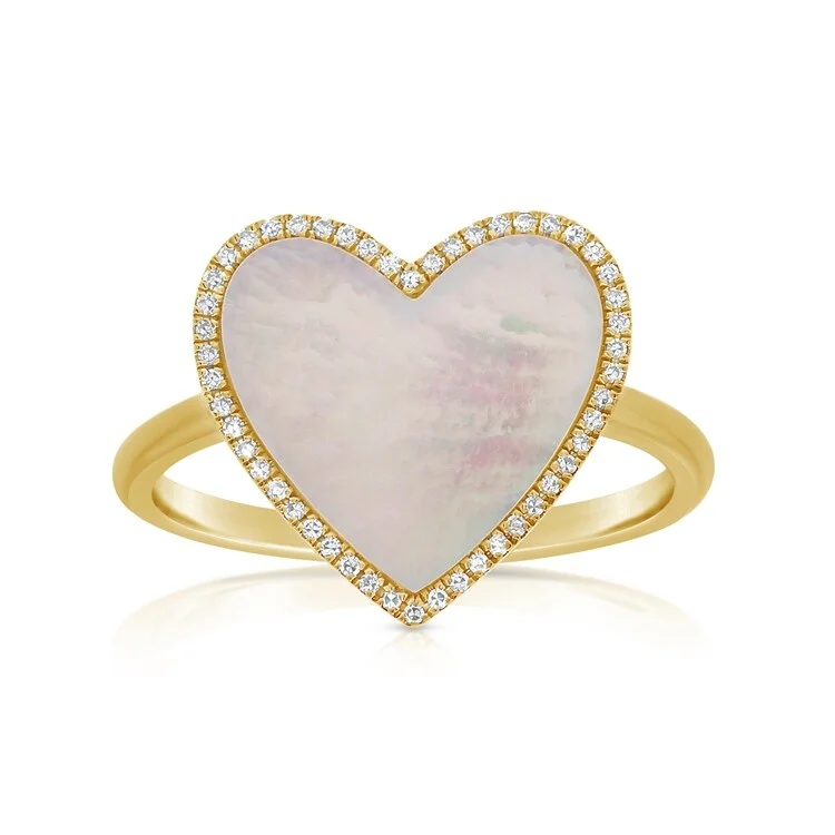 Halo - Style Diamond Rings with Smaller Accent DiamondsJoelle Diamond Pave Mother of Pearl Hear Ring 14k Gold