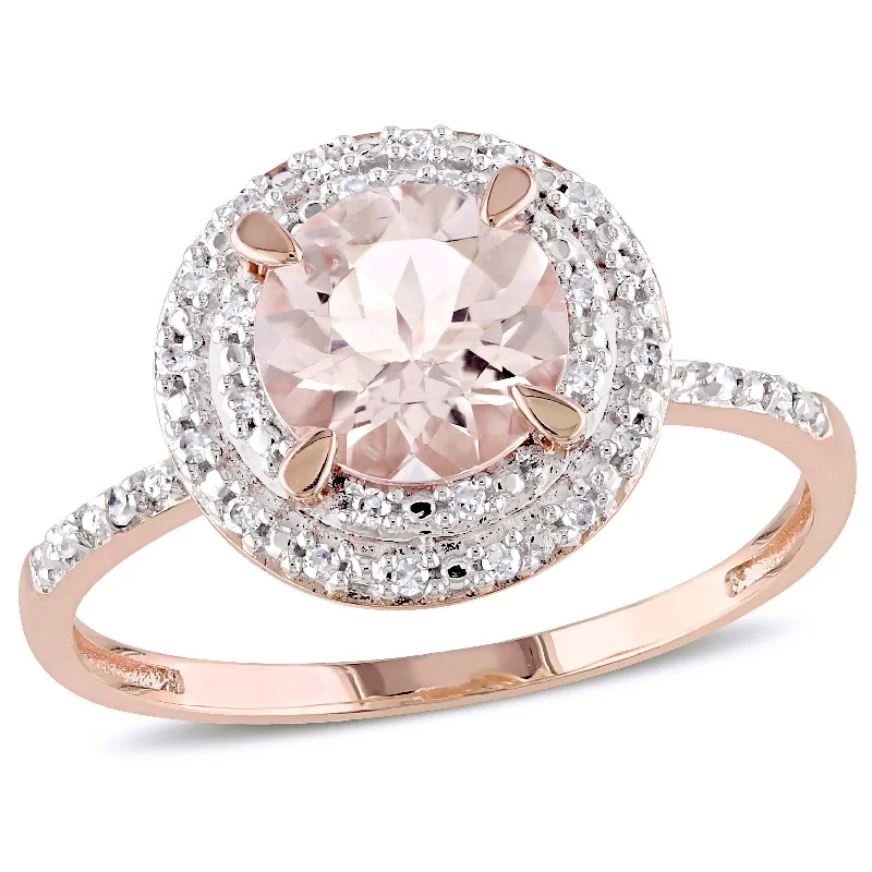 Ruby Gemstone Rings with Diamond AccentsMiadora 10k Rose Gold Morganite and 1/10ct TDW Diamond Double Halo Ring