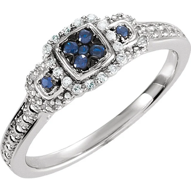 Amethyst Gemstone Rings in a Vintage - Style SettingSterling Silver Blue Sapphire & .06 CTW Diamond Multi Stone Halo Ring