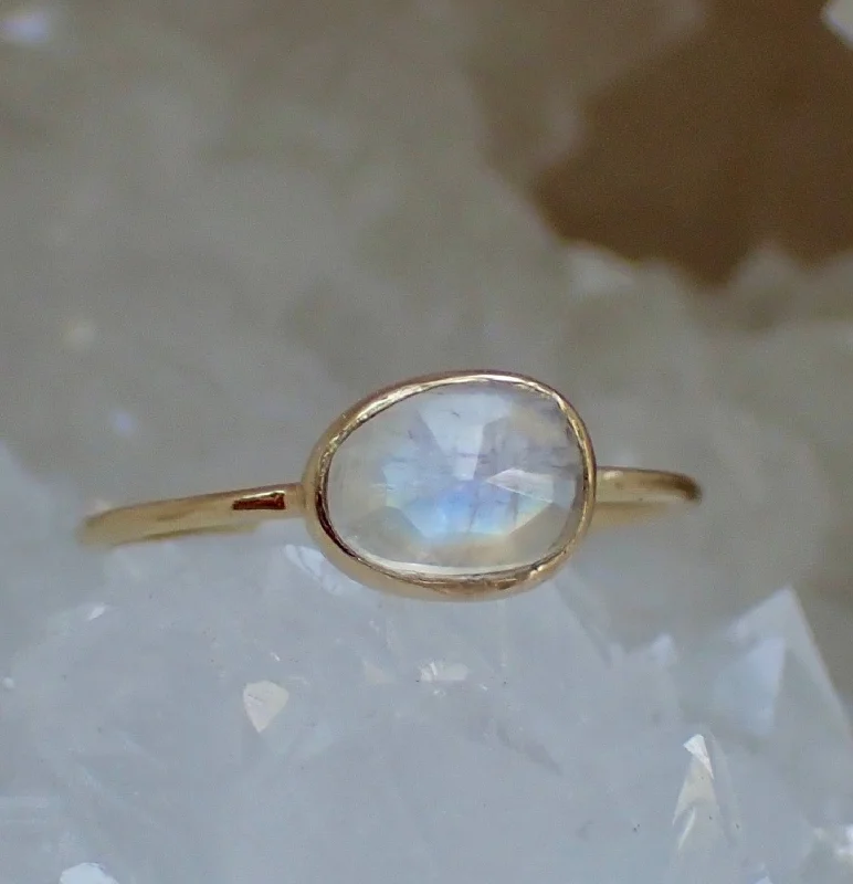 Multi - Gemstone Rings with a Rainbow of ColorsRainbow Moonstone Ring, Solid 14k, Rose Cut Moonstone, Minimalist Ring