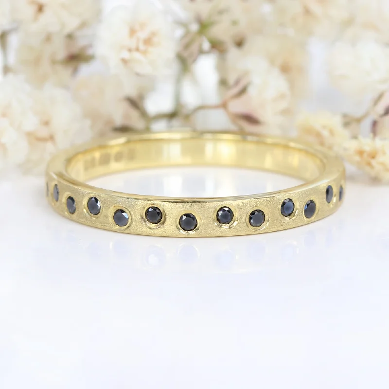 Custom - Engraved Wedding Bands with a Special Message18ct Gold Scattered Black Diamond Wedding Ring