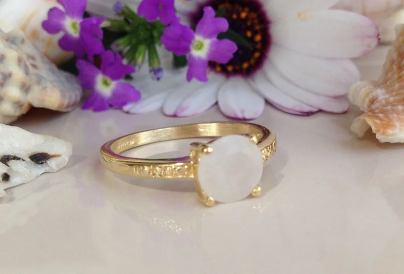 Amethyst Gemstone Rings in a Vintage - Style SettingRainbow Moonstone Ring - Genuine Gemstone - June Birthstone - Gold Ring - Stacking Band - Prong Ring - Round Ring - Tiny Ring