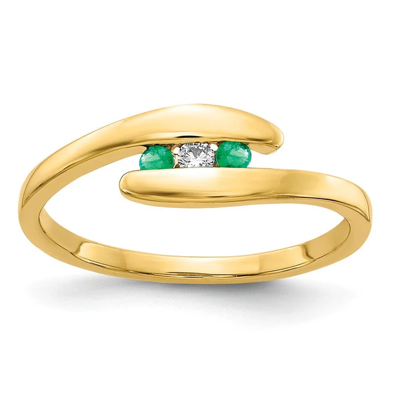 Ruby Gemstone Rings with Diamond Accents14k Yellow Gold Genuine Emerald And Diamond 3-Stone ByPass Ring