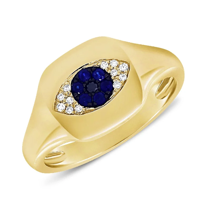 Three - Stone Diamond Rings with Princess - Cut DiamondsJoelle Diamond & Blue Sapphire Evil Eye Signet Pinky Ring 14k Gold