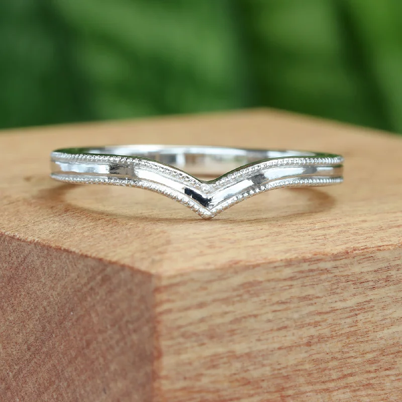 Custom - Engraved Wedding Bands with a Special Message950 Platinum Milgrain Engraved Wishbone Wedding Ring