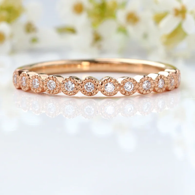 Comfort - Fit Wedding Bands for All - Day Wear18ct Rose Gold Milgrain Engraved Diamond Wedding Ring