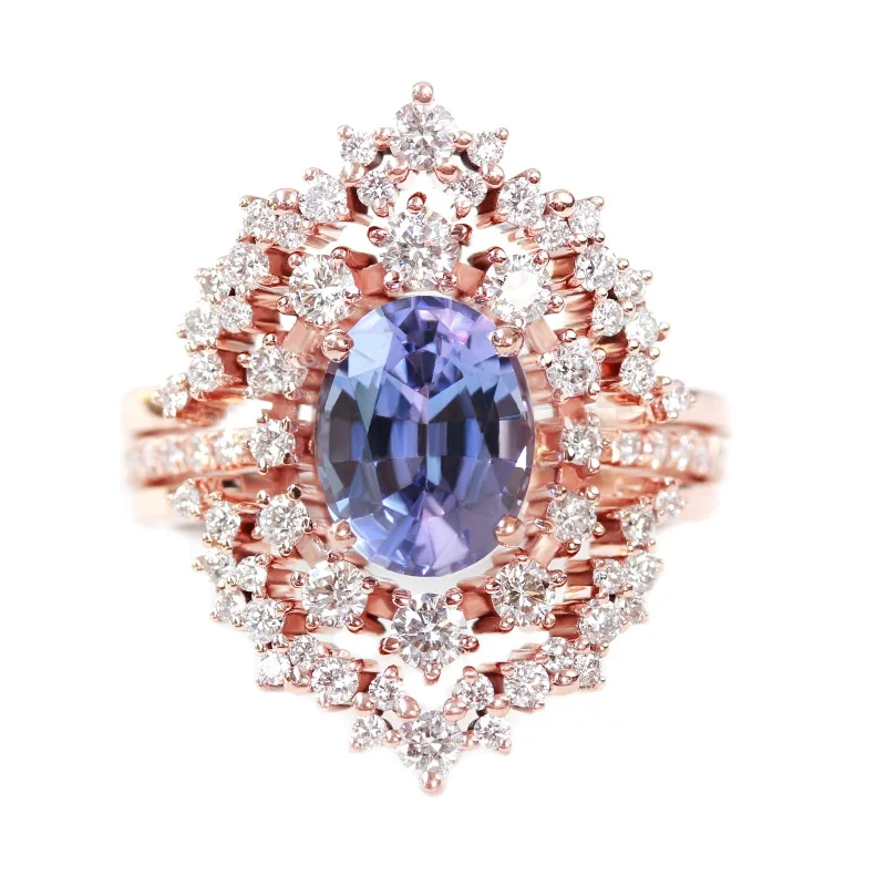 Amethyst Gemstone Rings in a Vintage - Style SettingOval Tanzanite & Diamond Wedding Three Rings Set, Glory ♥