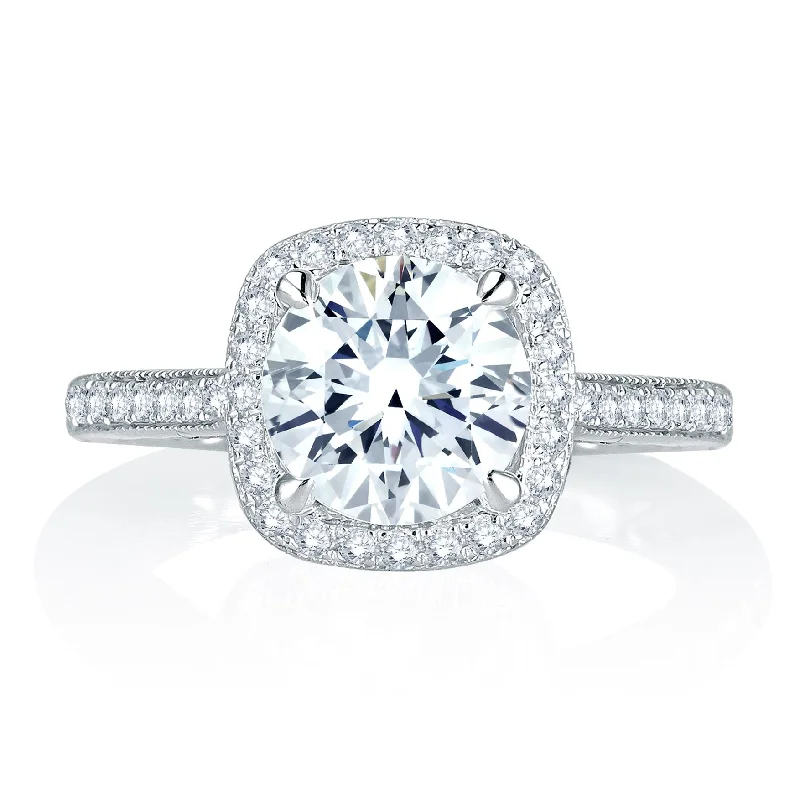 A.Jaffe Engagement Rings Intricate Channel Set with Milgrain Detail Cushion Halo Quilted Engagement Ring MES754Q/139