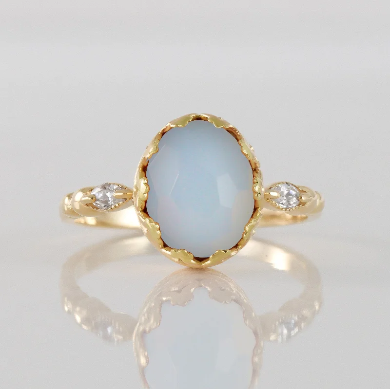 Multi - Gemstone Rings with a Rainbow of ColorsOpalite Ring - Statement Oval Vintage Crown Ring with Opalite Gemstone