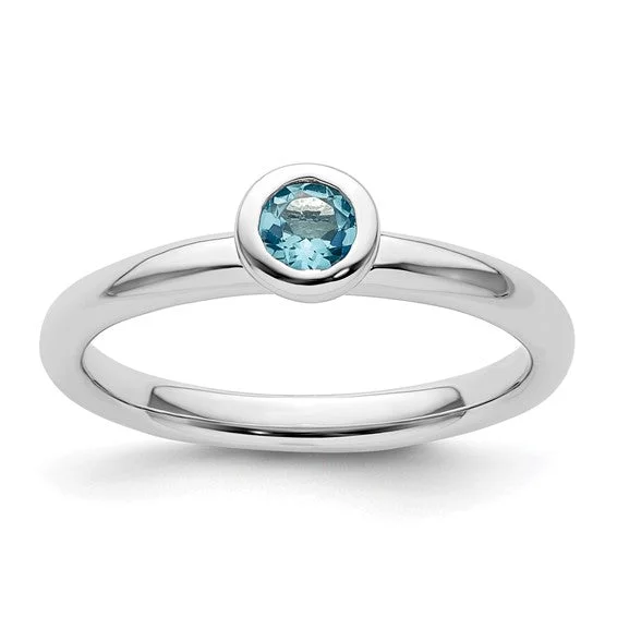 Sapphire Gemstone Rings in a Cathedral SettingSterling Silver Stackable Expressions Low 4mm Round Blue Topaz Ring