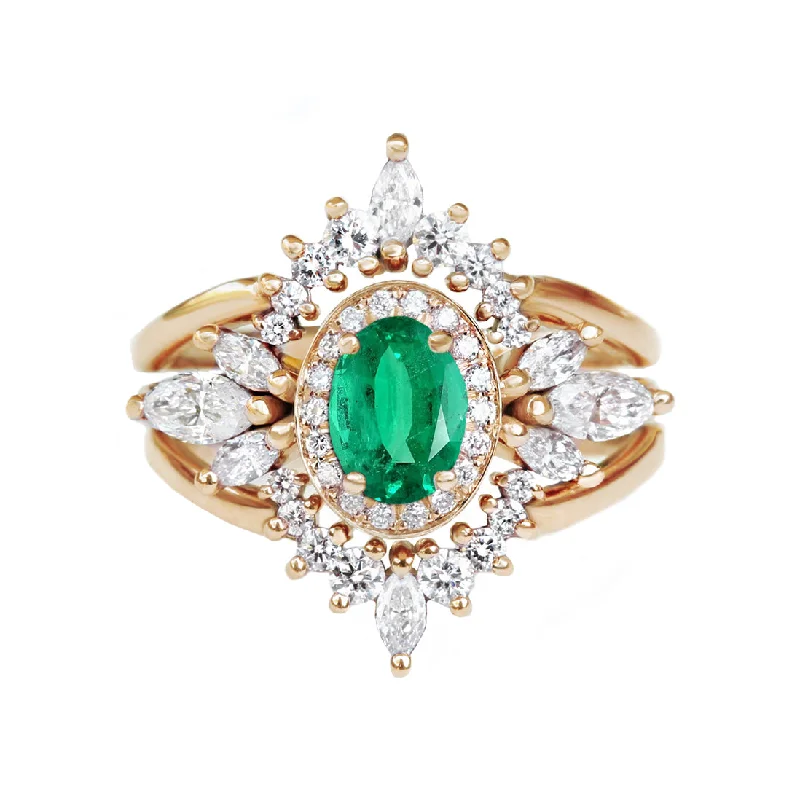 Ruby Gemstone Rings with Diamond AccentsOval Emerald engagement ring with two crown nesting rings, Athena Armour ♥