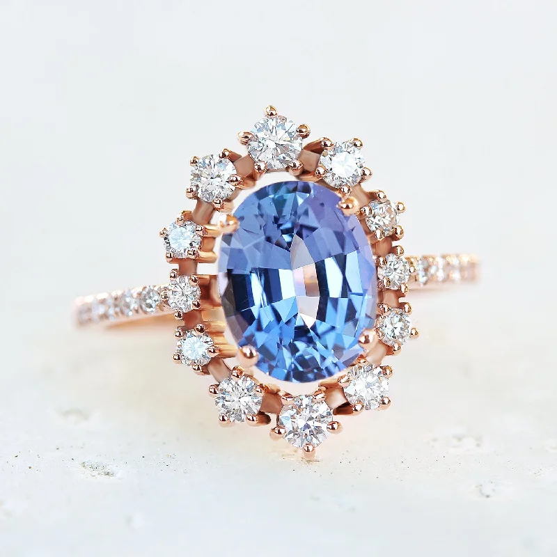 Sapphire Gemstone Rings in a Cathedral SettingOval Tanzanite & Diamonds Halo Engagement Ring, Glory ♥