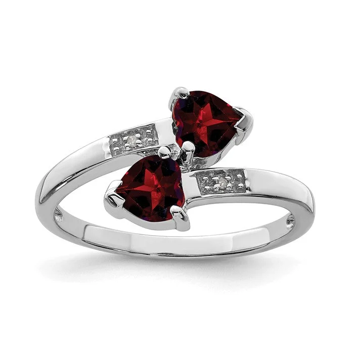 Emerald Gemstone Rings with Filigree - Bordered SettingsSterling Silver Genuine Heart Garnet & Diamond 2 Stone Ring