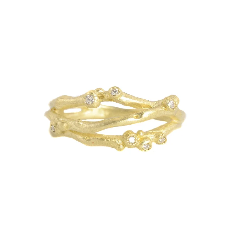 Comfort - Fit Wedding Bands for All - Day Wear14k Gold Encrusted 3 Branch Ring by Branch