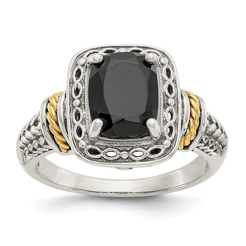 Emerald Gemstone Rings with Filigree - Bordered SettingsShey Couture Sterling Silver Genuine Onyx w/ 14k Yellow Gold Accents Ring