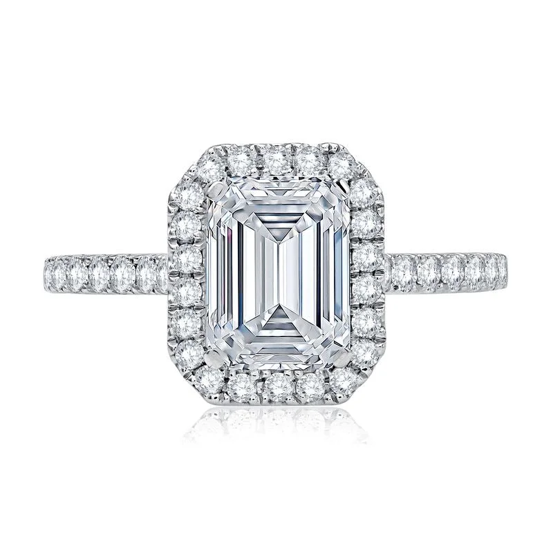 A.Jaffe Engagement Rings Emerald Cut Diamond Halo Engagement Ring with Quilted Interior ME2051Q/201B