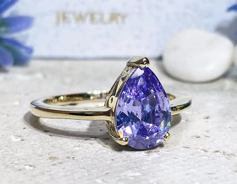 Sapphire Gemstone Rings in a Cathedral SettingLavender Amethyst Ring - Lace Setting Ring with Pear-Shaped Lavender Amethyst Gemstone