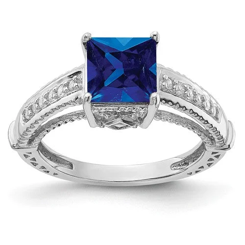 Ruby Gemstone Rings with Diamond AccentsSterling Silver Lab-Created Blue Sapphire Square Princess & CZ Ring