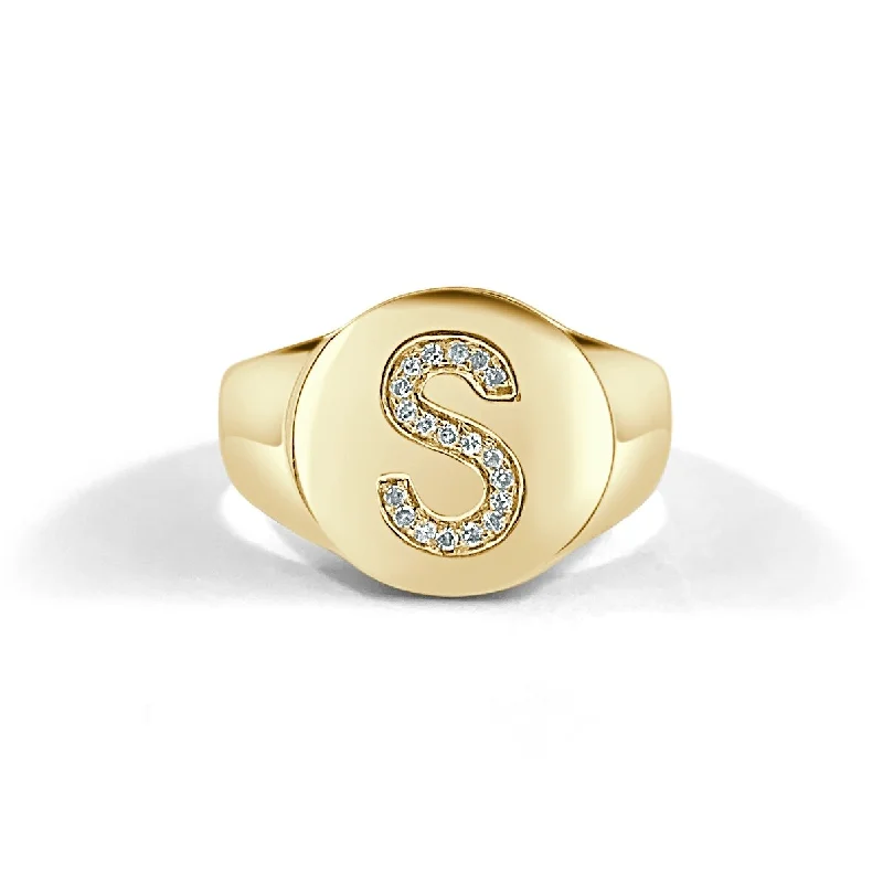 Custom - Designed Diamond Rings to Reflect Your PersonalityJoelle Signet Ring 14K Gold Diamond 1/10 ct TDW Initial S Size 4.5