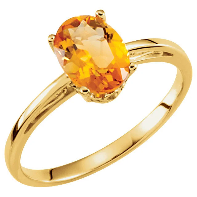 Emerald Gemstone Rings with Filigree - Bordered Settings14k Yellow Gold Oval Genuine Citrine Scroll Design Ring